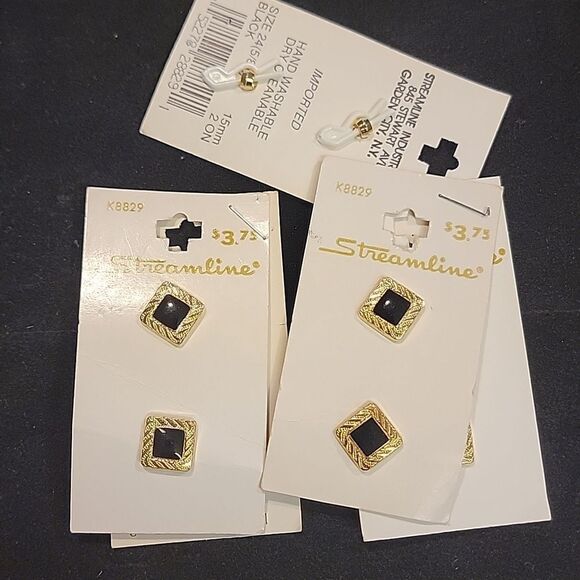 Streamline Vintage Black Gold Metal Buttons Cards Set of 5 #K8829 - Picture 1 of 9